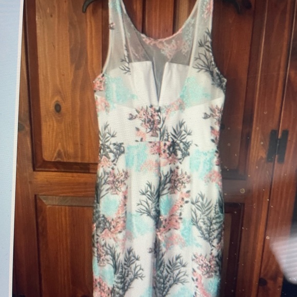 Nicole Miller NY Cocktail Dress Sheer Mesh Embroidered Aqua Mist Coral White 12 - Picture 10 of 12